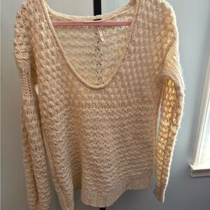 Free People Cream V-Neck Sweater